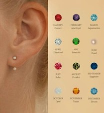 Front Back Birthstone Stud Earrings 16mm, Minimalist Ear Jackets, Modern Stud.