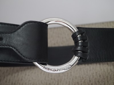 NEW RALPH LAUREN black leather shiny silver circle and  display picture 3