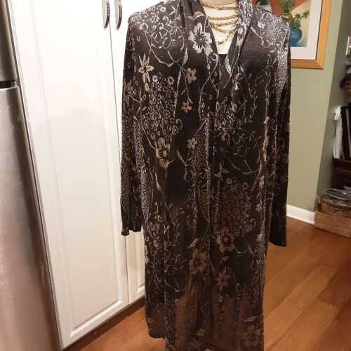 Susan Graver XL NWOT Gold and Black and Gold Metalic Floral Cover Up