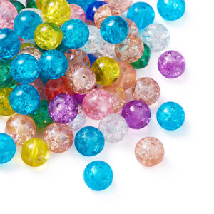 100 pcs Round Crackle Glass Beads Mixed Color Jewelry Making 8mm Hole 1.3~1.6mm