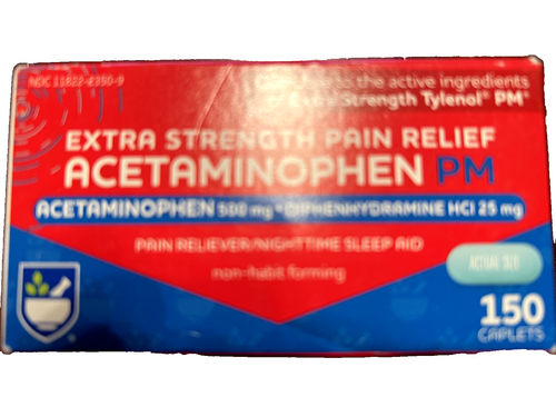 ACETAMINOPHEN PM 150 caplets extra strength pain relief exp 8/26