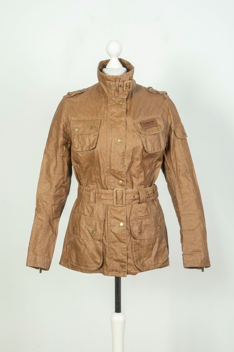 ジャケット・アウター CoiWIRROW / Banboo linen  over coat Ladies Barbour Duralinen International Brown Belted Jacket