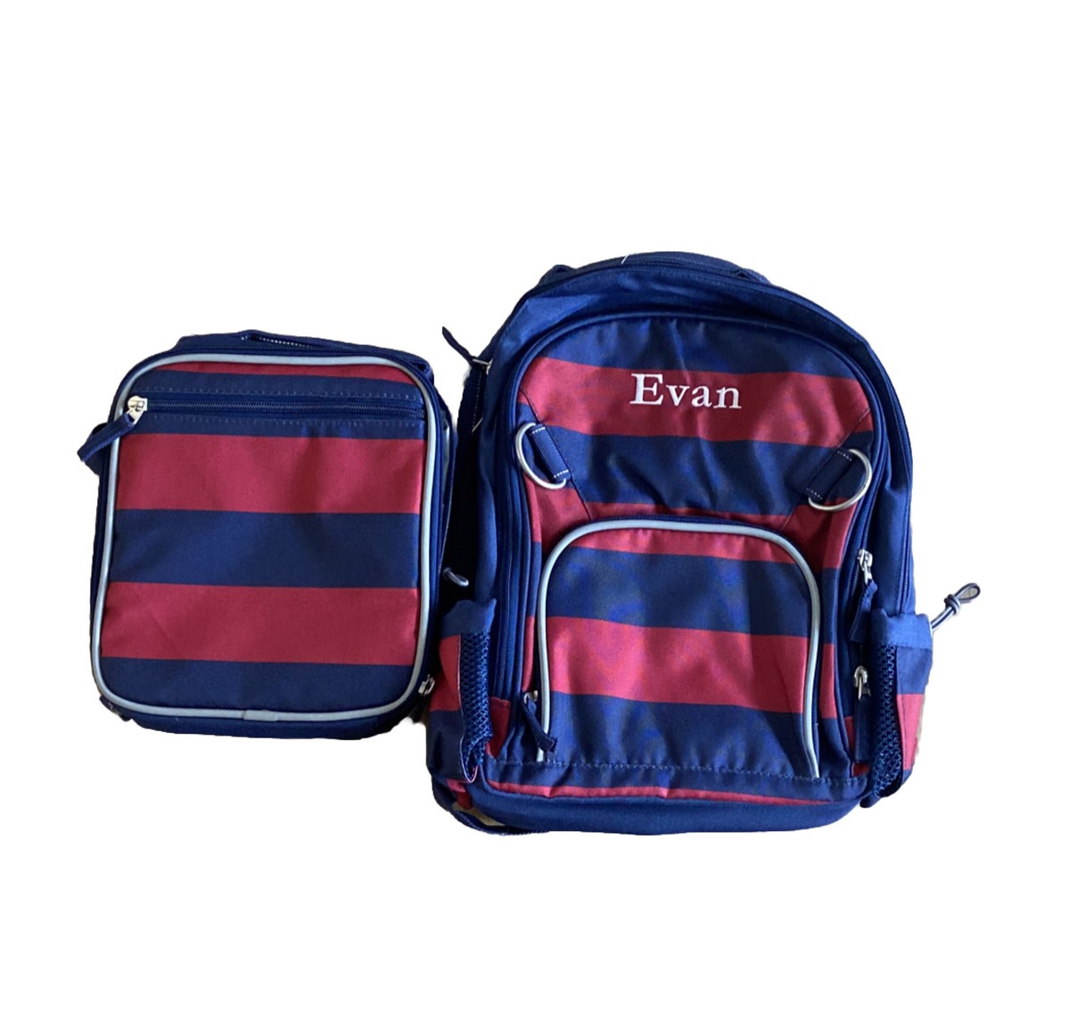 New! Pottery Barn Kids SMALL Boys BACKPACK & LUNCH monogram EVAN 