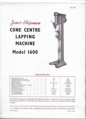 Merkblatt für Jones-Shipman Kegelzentrierläppmaschine Modell 1600
