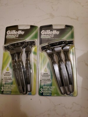 2 Gillette Mach 3 Men's Disposable Razors, 6 Razors Total, Sensitive Skin