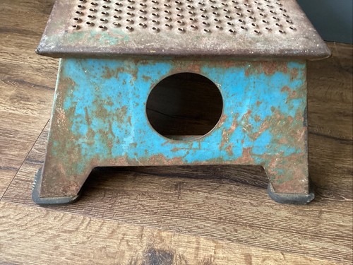 Vintage Railroad Train Pullman Car Step Stool Box Blue Metal Free Ship - Picture 10 of 15