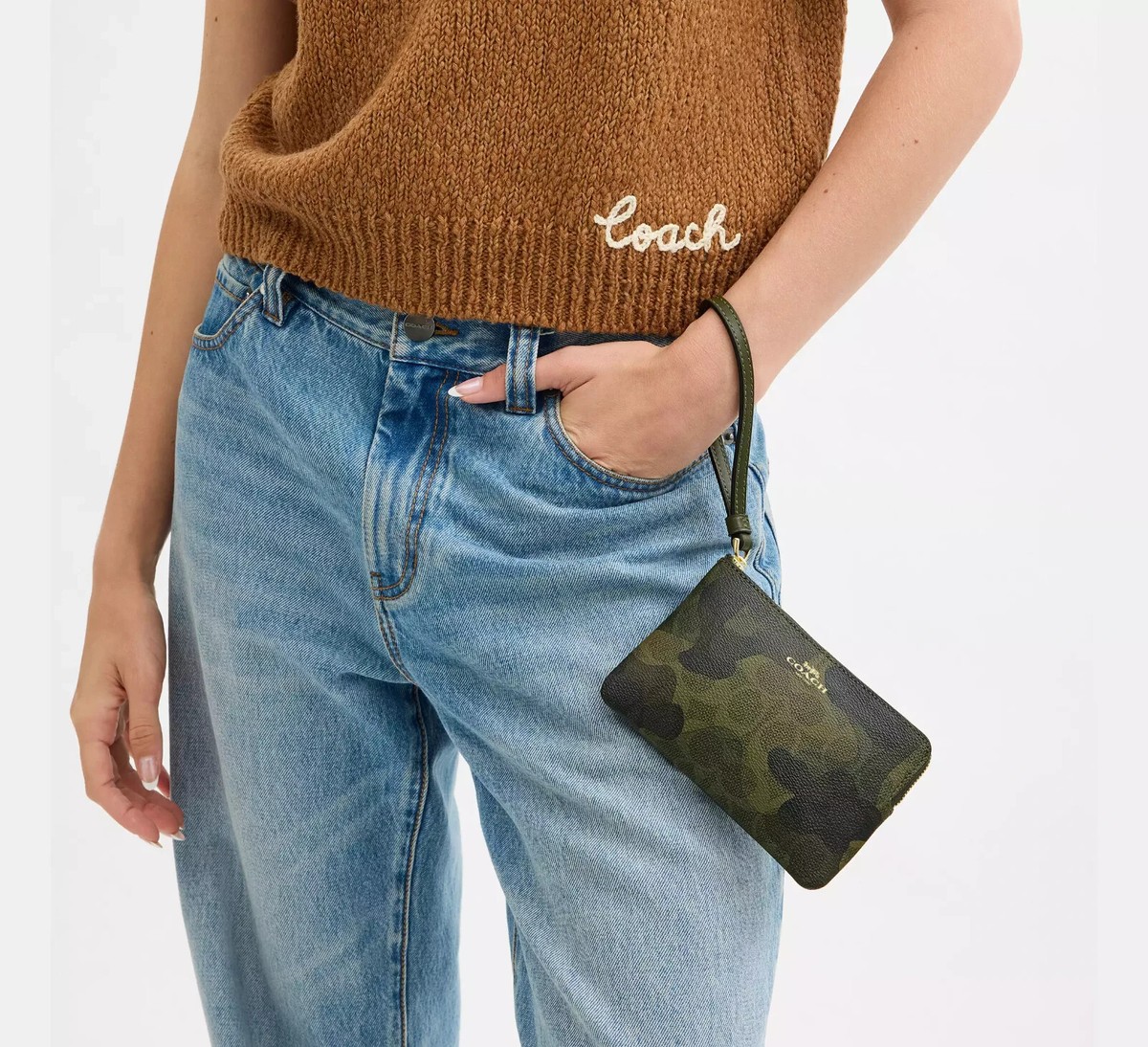 Coach CW858 Corner Zip Wristlet Dark Green Signature Camo Print