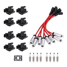 Square Ignition Coil & Spark Plug & Wire Pack For Chevy GMC 4.8L 5.3L 6.0L 8.1L