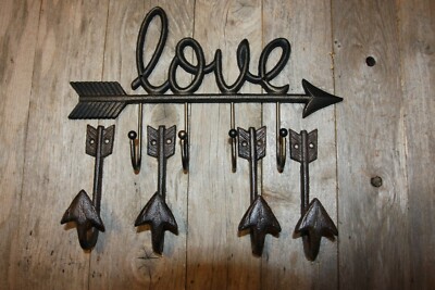 (5) I Love Archery Home Decor Cast Iron Arrow Arrowhead Wall Hooks Set of 5 pcs