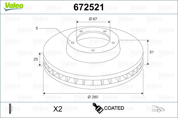 Disque de frein Valeo 672521 pour remplacer un dispositif de freinage usé