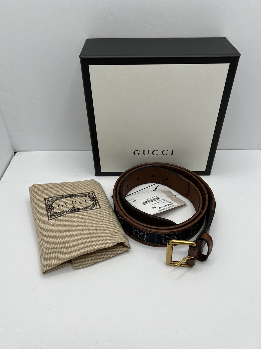 Gucci Denim GG Leather Womens Belt 40/100 Blue Brown | eBay