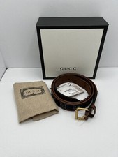 Gucci Denim GG Leather Womens Belt 40/100 Blue Brown