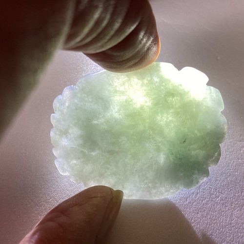 Light Green Two Toned One Sided Jadeite Deer Jumping Translucent Pendant - Picture 8 of 8