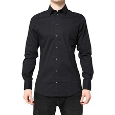 DOLCE & GABBANA Shirt Black GOLD Cotton Long Sleeves Dress 39/US15.5/S 330usd