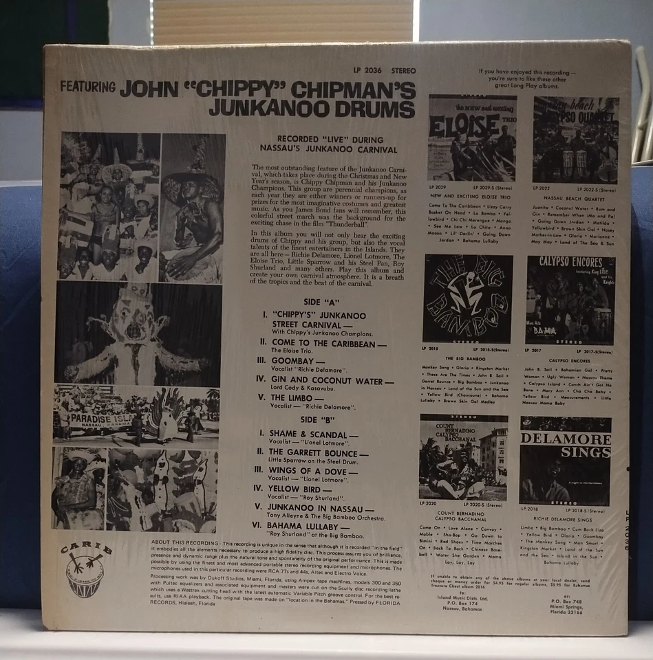 CARNIVAL IN PARADISE Chippy Chipman Junkanoo Drums 1962 CARIB LP shrink EXOTICA Foto 3 de 4