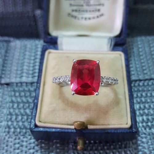 925 Sterling Silver Ring, Lab Created Ruby, Size S.5 US 9.25, Cocktail Ring - Picture 3 of 7