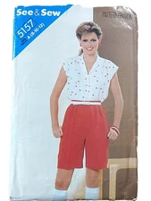 1980s Shorts Blouse Sewing Pattern Womens Size 8 10 12 See & Sew 5157 UNCUT