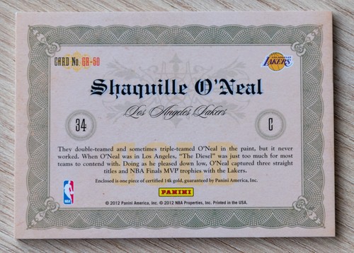 2011-12 Panini Gold Standard Shaquille O'neal Gold Rush 14K 02/49 !!! - Picture 3 of 4