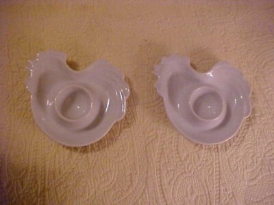 2 Chicken Shaped Egg Cups White Porcelain CUTE!