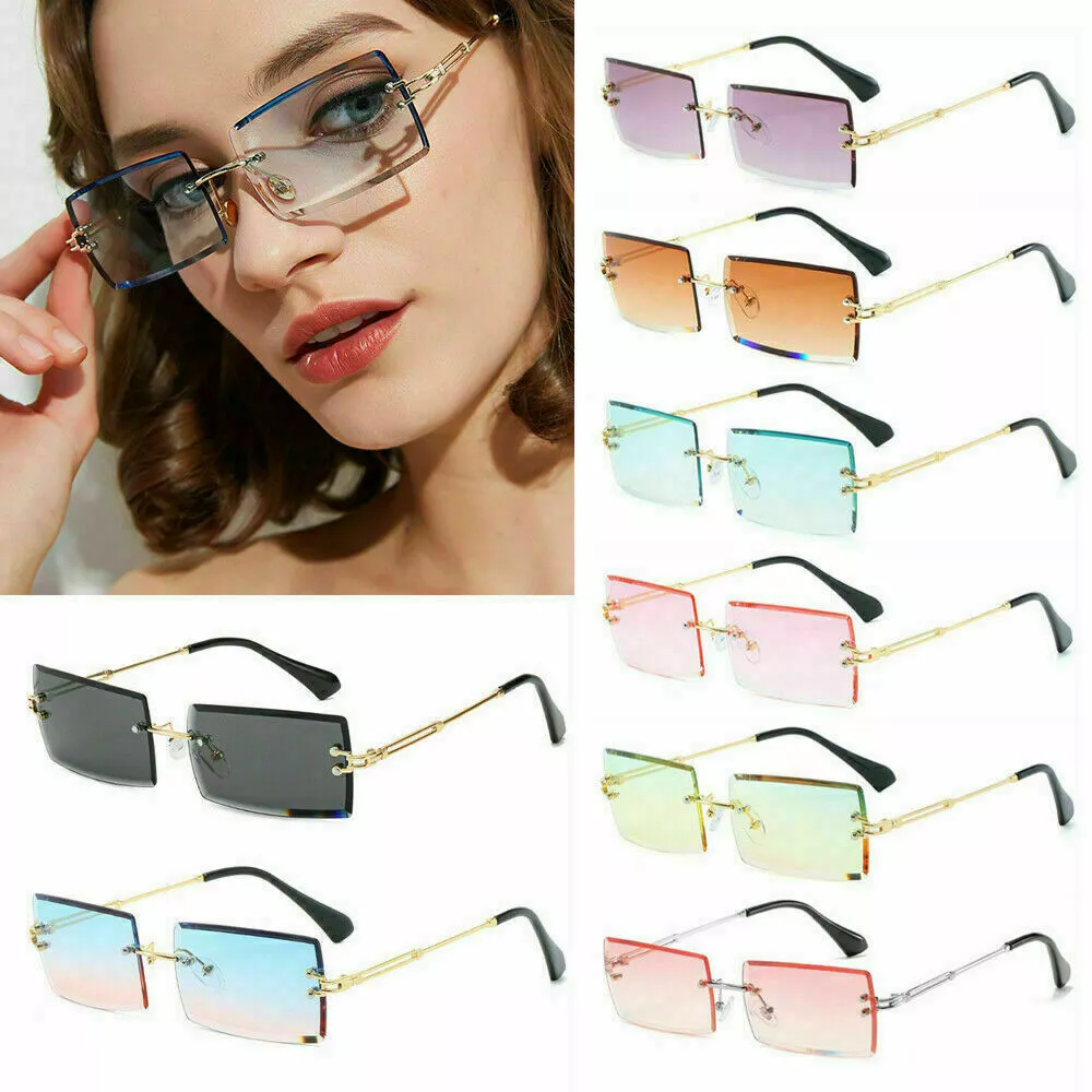 2023 Womens Oversized Flat Lens Rimless Square Sunglasses Mens Large Glasses