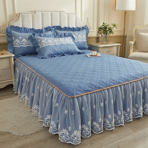 Korean Lace Cotton Bed Skirt Quilted Bedspread Queen King Size Bed Cover 3 PCS - Picture 64 of 88