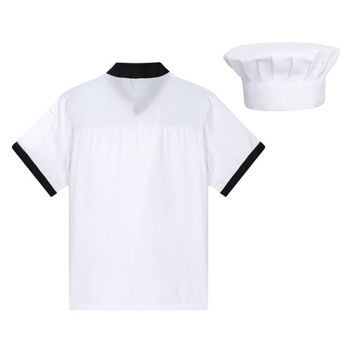 Women Men Chef Coat with Hat Set Restaurant Work Uniform Short Sleeve Jacket - Picture 32 of 41