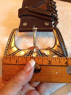 Vintage GAIL LABELLE Wide Brown Leather HIP Belt, Burnished  display picture 3