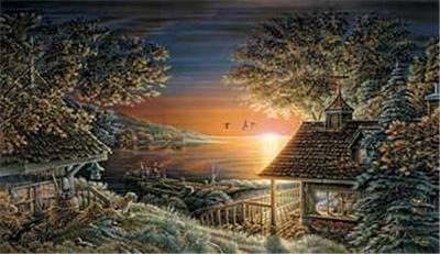Sunset Retreat By Terry Redlin Signed and Numbered Cabin Lake