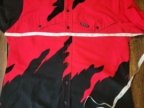 Vintage Mo Betta Western Red Black Flames Button Shirt Size XL 44" Chest Rock - Picture 13 of 16