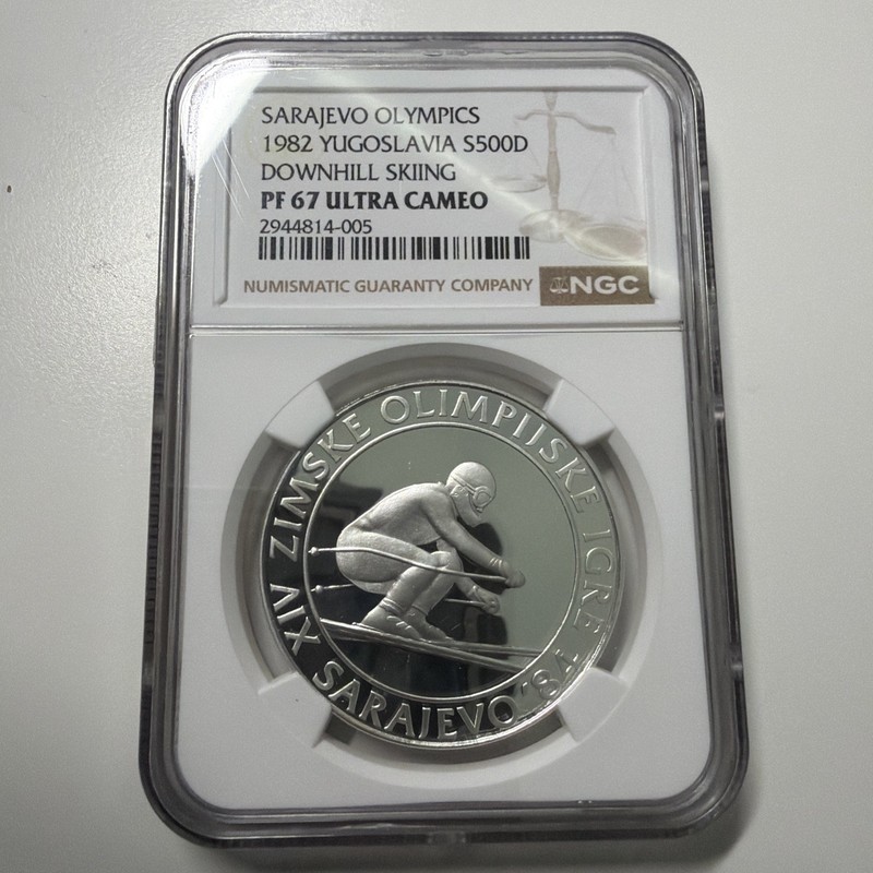 1982 Yugoslavia 500 Dinara Sarajevo Olympics Downhill Skiing NGC PF67 Ultra Came