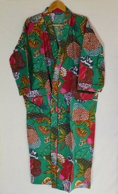 Nachtwäsche Bademantel Kleid Maxi 100% Baumwolle Kimono Druck Indischer...