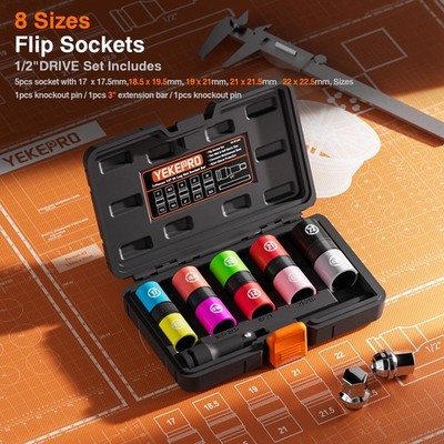 1/2-Inch Drive 7pc Half Size Lug Nut Flip Socket Set, Wheel