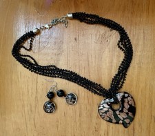 Red Glass Heart beaded Necklace  Hook Earrings set