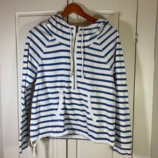 American Eagle Blue White Striped 1/4 Zip 2010 Hoodie Womens Med Cotton Nautical