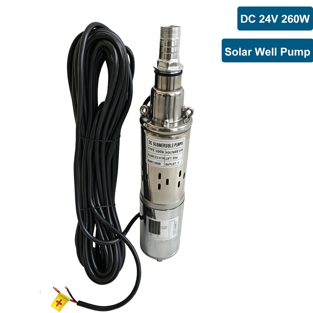 DC 24V 3'' Solar Deep Well Submersible Pump Water Pump 607GPH Stainless Steel