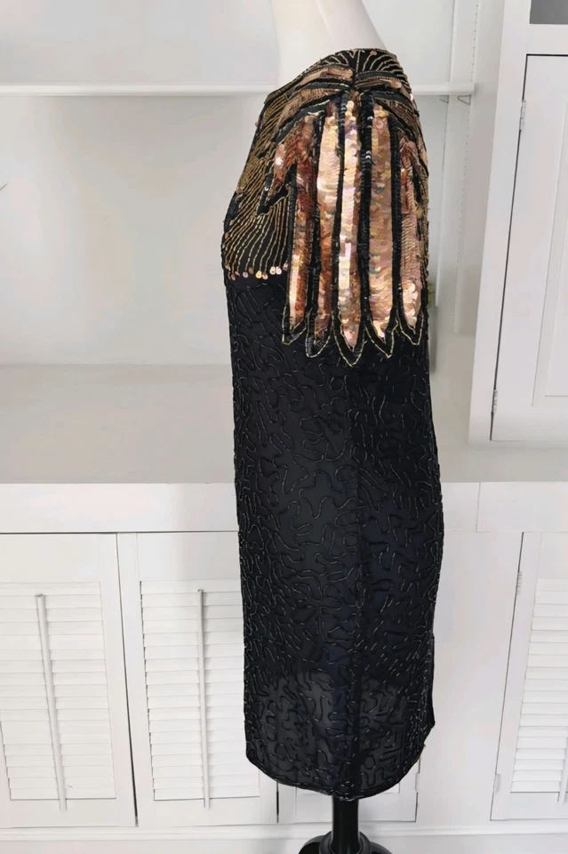 Stenay Vintage Beaded Silk Dress 2 Petite 80s Glam Sequins Party Flapper Gatsby - Image 4 of 4