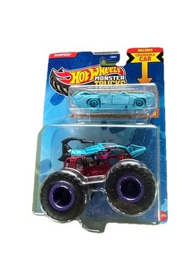 HOT WHEELS MONSTER TRUCK~SCORPEDO INCLUDES A BLUE CRUSHED CAR~
