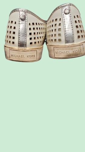 Michael Kors Women's Size 5 White Silver Slip-On Flats Logo Perforated Leather  - Picture 5 of 8