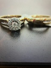 Yellow Gold 14K Diamond Ladies 2 Ring Wedding Set w/Authentication Card