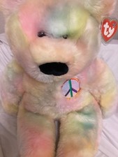 Ty Beanie Buddy   Peace Bear Pastel Extra Large 28" PLUSH New MWMT's