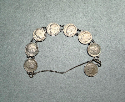 Vintage 90 % Silber 1951 - 1964 Groschen Armband mit Sterlingsilber Verschluss 6,75 Zoll