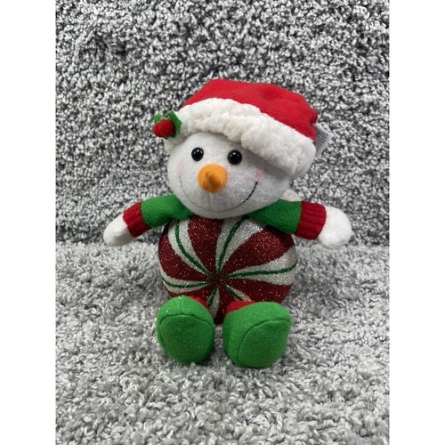 Christmas Snowman Plush Candy Cane Red Green White 8" Stuffed Animal Lights Up - Picture 8 of 12