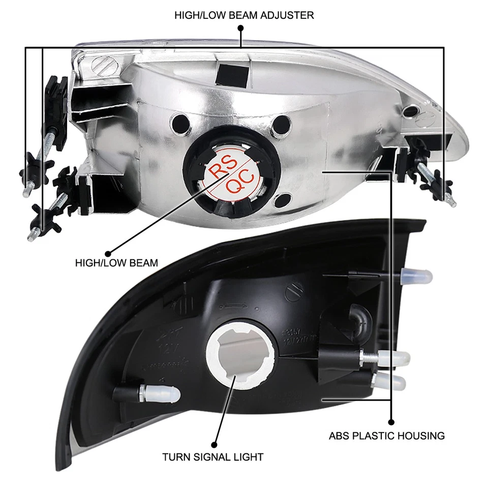 Fits 1994-1998 Ford Mustang Black Headlights+Corner Lamps Turn Signal Left+Right Foto 4 de 4