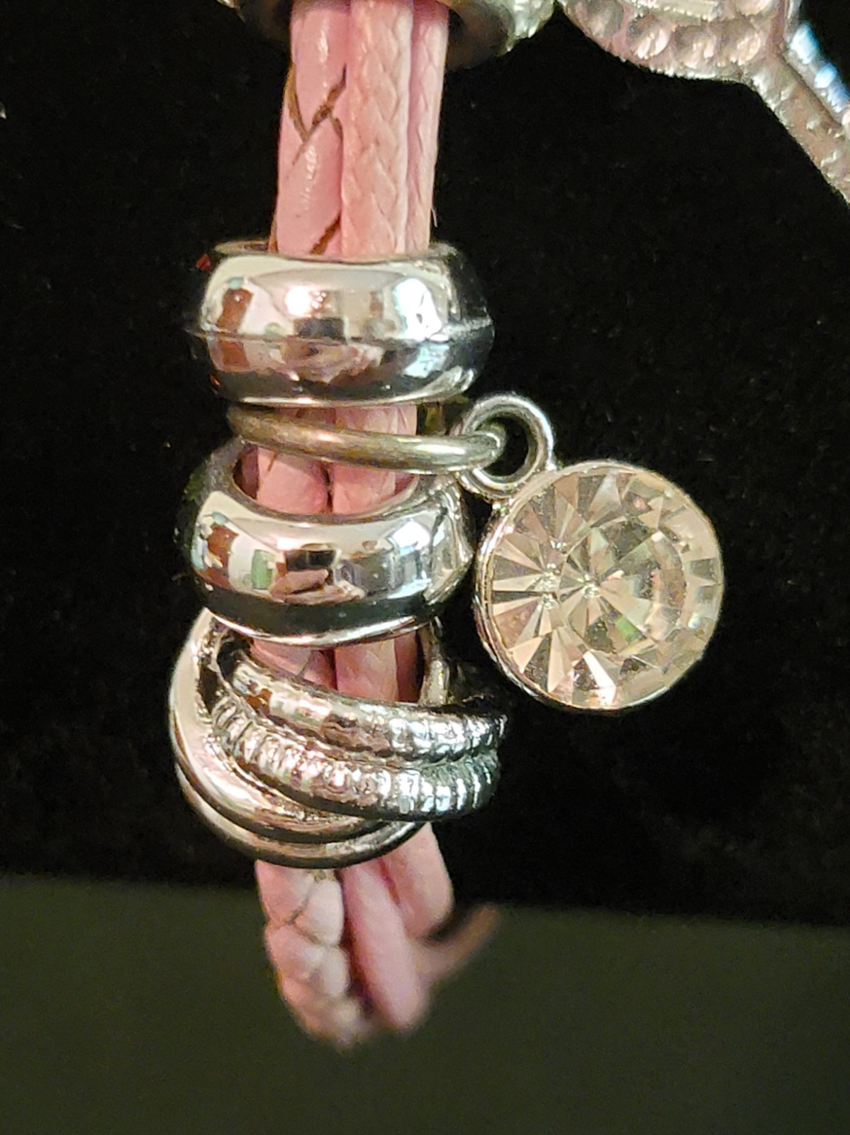 Pink Braided Cord Beaded Charm Bracelet Magnetic Heart Lock & Key Clear ...