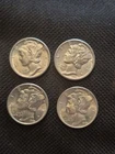 4 BU Beautiful 1944 Mercury Silver Dimes. Amazing Silver Luster!