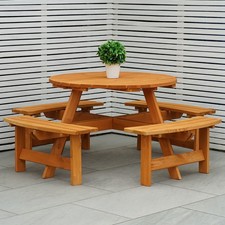 Outdoor 8 Seater Round Bench For Pub/Garden Stained Pine Furniture By Maribelle