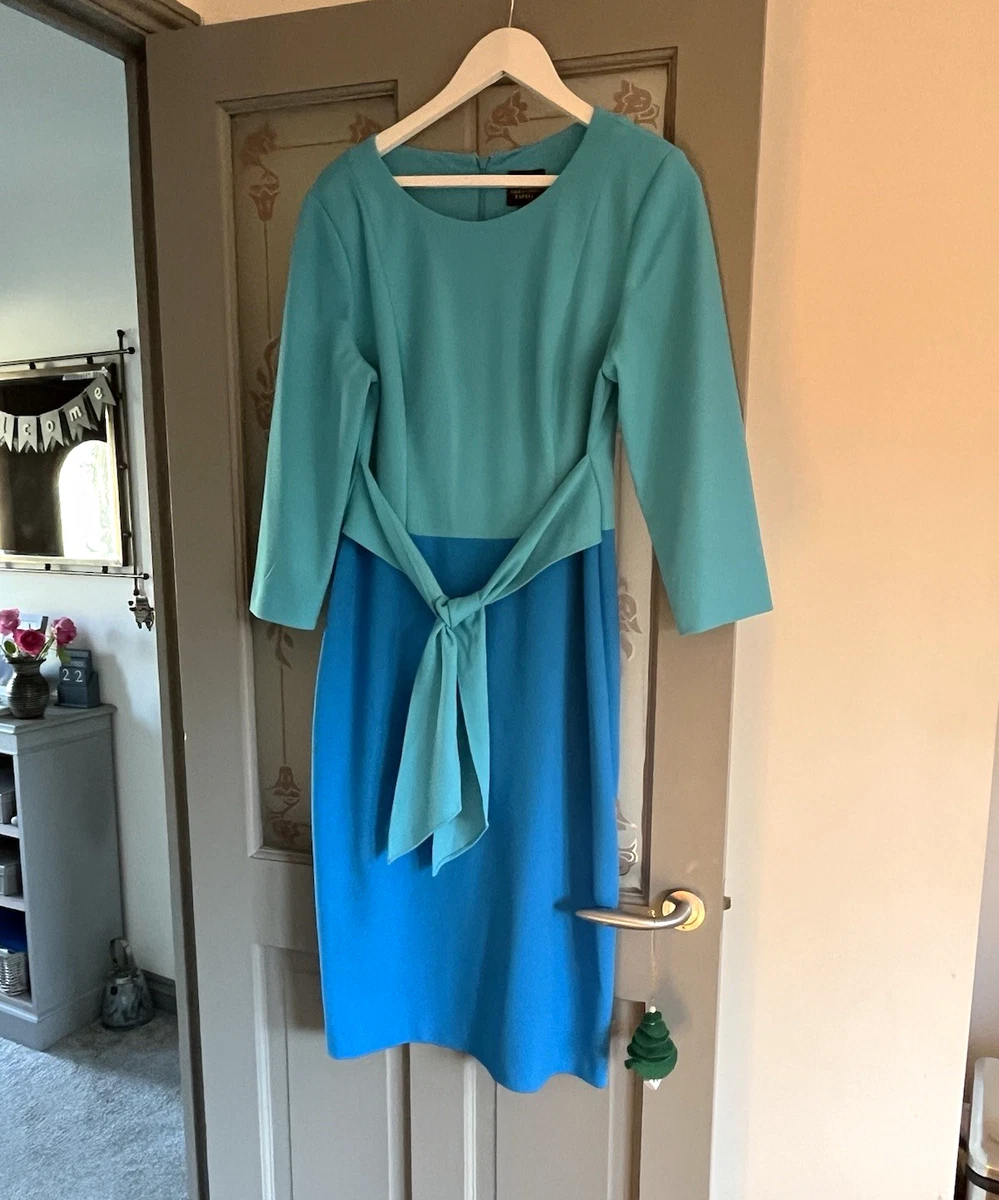 Vestido Vaina Adrianna Papell Azul Bloques de Colores Cinturón Manga 3/4 Talla 16