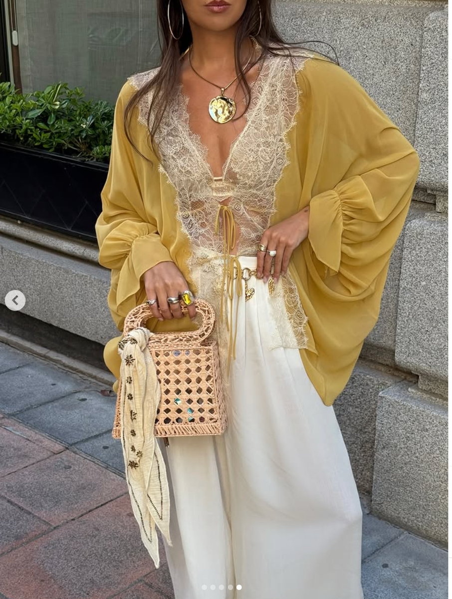 【完売品】Fionna Lace Blouse herlipto ZARA NEW WOMAN ZW COLL COMBINATION LACE BLOUSE SHEER OIL XS-S,M-L