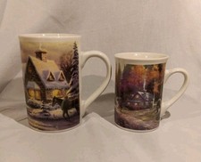 Thomas Kinkade Mugs Memories Of Christmas 2001 & The Valley Of Peace 1997