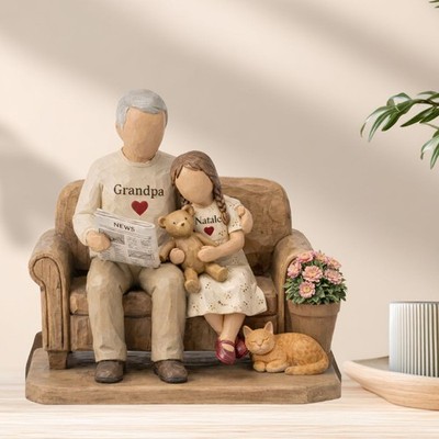 Custom Grandpa Grandchild 2D FLAT Wooden Block Grandpa Reading Flower Cat Block